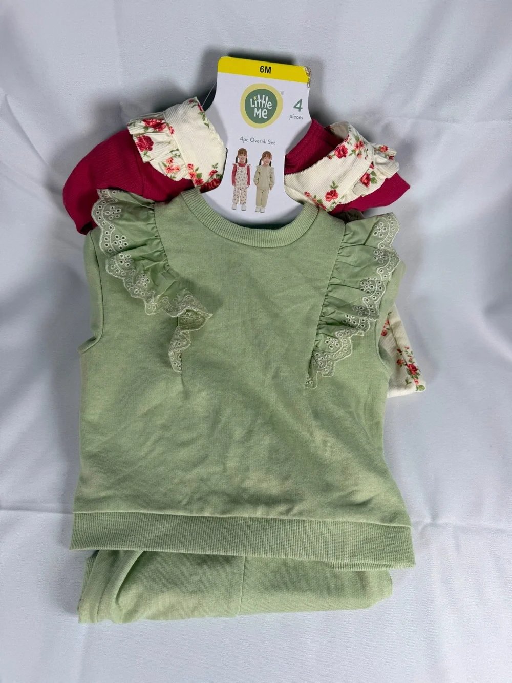 Baby Floral Overalls with Raspberry Top - Kids Bottoms